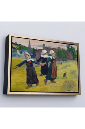 Ahşap Çerçeveli Paul Gauguin Bretonlu Kızlar Dans Tablosu