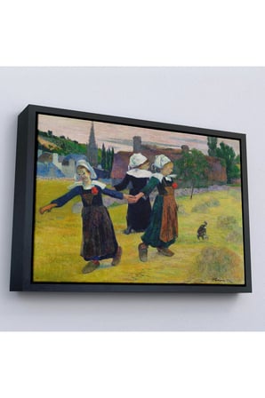 Ahşap Çerçeveli Paul Gauguin Bretonlu Kızlar Dans Tablosu