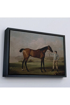Ahşap Çerçeveli George Stubbs'Un Uzun Bacaklı At Ve Jokeyi Tablosu - Molly Long-Legs With Her Jockey-7012
