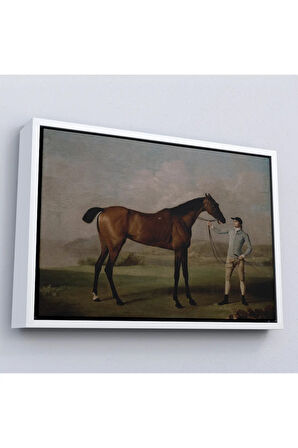Ahşap Çerçeveli George Stubbs'Un Uzun Bacaklı At Ve Jokeyi Tablosu - Molly Long-Legs With Her Jockey-7012