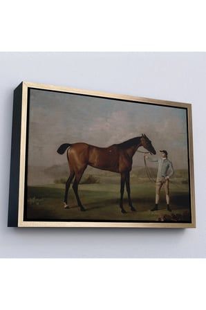Ahşap Çerçeveli George Stubbs'Un Uzun Bacaklı At Ve Jokeyi Tablosu - Molly Long-Legs With Her Jockey-7012
