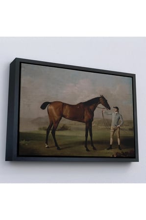 Ahşap Çerçeveli George Stubbs'Un Uzun Bacaklı At Ve Jokeyi Tablosu - Molly Long-Legs With Her Jockey-7012