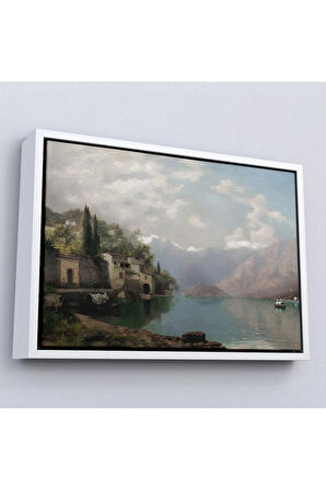 Ahşap Çerçeveli Robert Schultze' Komo Gölü Tablosu - Bellagio By Lake Como-7018