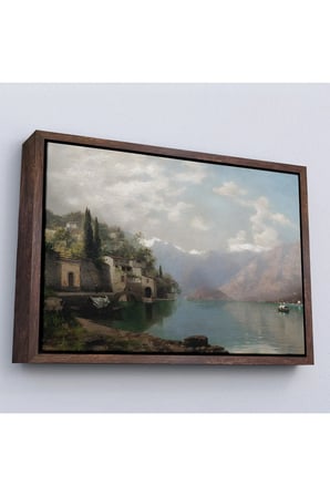 Ahşap Çerçeveli Robert Schultze' Komo Gölü Tablosu - Bellagio By Lake Como-7018