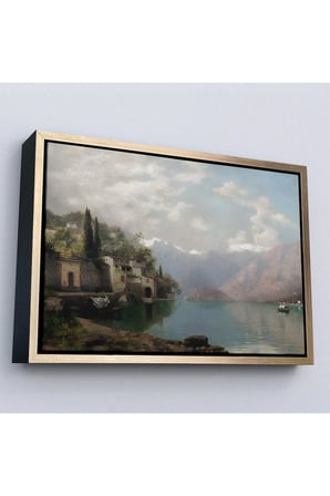 Ahşap Çerçeveli Robert Schultze' Komo Gölü Tablosu - Bellagio By Lake Como-7018