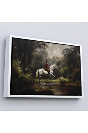 Ahşap Çerçeveli Beyaz At Üzerinde Soylu Tablosu-7024