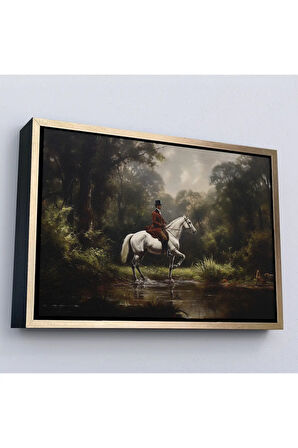 Ahşap Çerçeveli Beyaz At Üzerinde Soylu Tablosu-7024