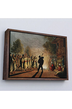 Ahşap Çerçeveli Luigi Mayer'In Bulgar Köylülerinin Dansı Tablosu-7036