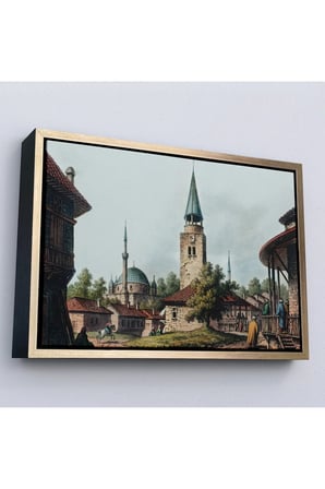 Ahşap Çerçeveli Luigi Mayer - Osmanlı Dönemi Bulgaristan Razgrad Kaskerat Tablosu-7038