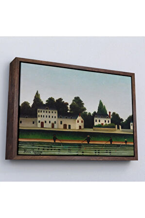 Ahşap Çerçeveli Henri Rousseau - Manzara Ve Dört Balıkçı Tablosu-7041