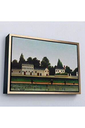 Ahşap Çerçeveli Henri Rousseau - Manzara Ve Dört Balıkçı Tablosu-7041