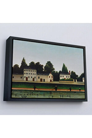 Ahşap Çerçeveli Henri Rousseau - Manzara Ve Dört Balıkçı Tablosu-7041