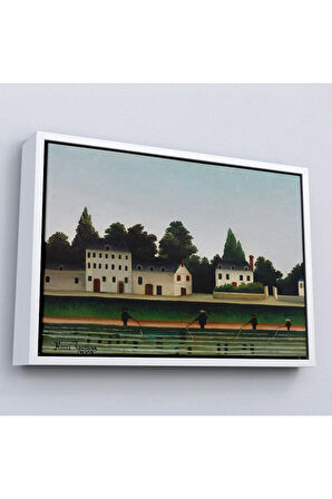 Ahşap Çerçeveli Henri Rousseau - Manzara Ve Dört Balıkçı Tablosu-7041