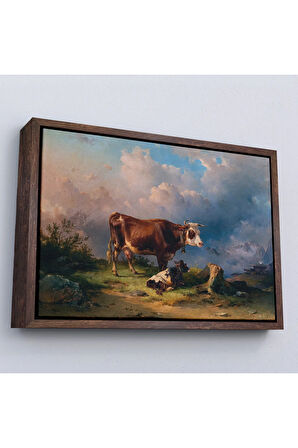 Ahşap Çerçeveli Alp Dağlarında İnek Ve Danası Tablo-7044