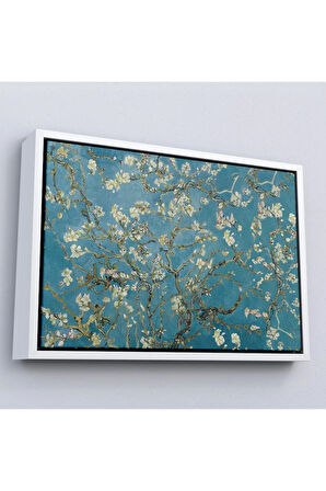 Ahşap Çerçeveli Vincent Van Gogh - Çiçek Açan Badem Ağacı Tablosu-7050