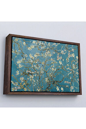 Ahşap Çerçeveli Vincent Van Gogh - Çiçek Açan Badem Ağacı Tablosu-7050