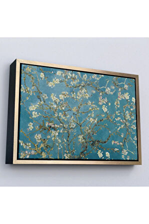Ahşap Çerçeveli Vincent Van Gogh - Çiçek Açan Badem Ağacı Tablosu-7050