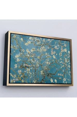 Ahşap Çerçeveli Vincent Van Gogh - Çiçek Açan Badem Ağacı Tablosu-7050