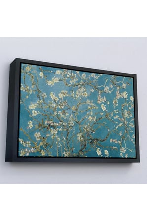 Ahşap Çerçeveli Vincent Van Gogh - Çiçek Açan Badem Ağacı Tablosu-7050