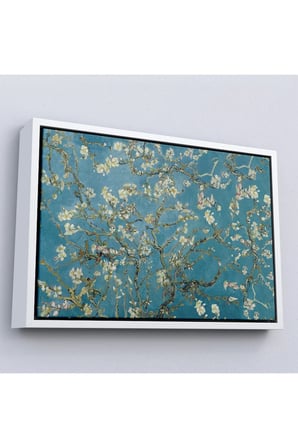 Ahşap Çerçeveli Vincent Van Gogh - Çiçek Açan Badem Ağacı Tablosu-7050