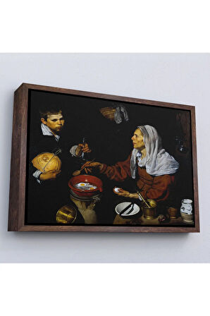 Ahşap Çerçeveli Diego Velázquez - Yumurta Pişiren Yaşlı Kadın Tablosu - Old Woman Frying Eggs-7051