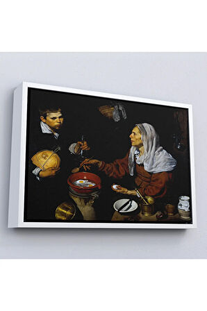 Ahşap Çerçeveli Diego Velázquez - Yumurta Pişiren Yaşlı Kadın Tablosu - Old Woman Frying Eggs-7051
