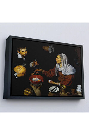Ahşap Çerçeveli Diego Velázquez - Yumurta Pişiren Yaşlı Kadın Tablosu - Old Woman Frying Eggs-7051