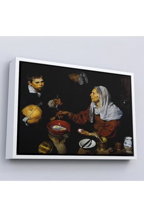 Ahşap Çerçeveli Diego Velázquez - Yumurta Pişiren Yaşlı Kadın Tablosu - Old Woman Frying Eggs-7051