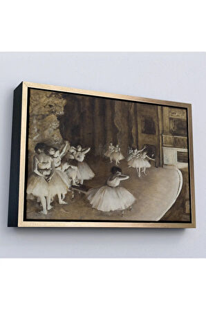 Ahşap Çerçeveli Edgar Degas - Sahnede Bale Prova Tablosu-7053