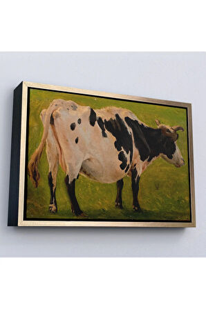 Ahşap Çerçeveli Carlo Dalgas - Siyah Beyaz Holstein İneği Tablosu-7058