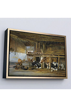 Ahşap Çerçeveli Jan Van Ravenswaay - Ahırdaki Hollanda İnekleri Tablo-7064