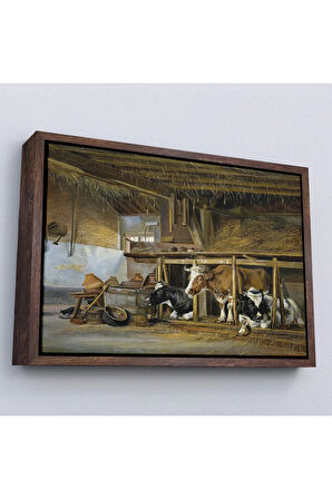 Ahşap Çerçeveli Jan Van Ravenswaay - Ahırdaki Hollanda İnekleri Tablo-7064