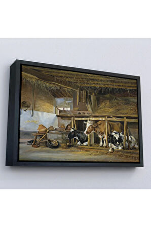 Ahşap Çerçeveli Jan Van Ravenswaay - Ahırdaki Hollanda İnekleri Tablo-7064