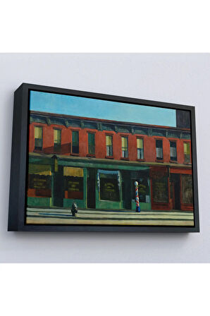 Ahşap Çerçeveli Edward Hopper - Pazar Sabahının Erken Saatleri Tablosu - Early Sunday Morning-7069
