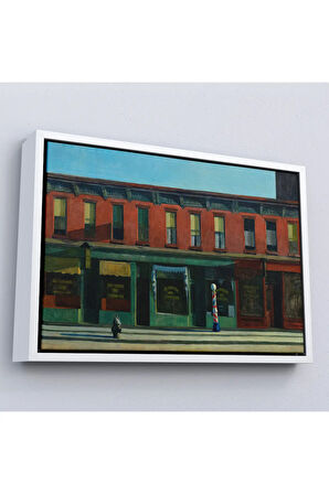 Ahşap Çerçeveli Edward Hopper - Pazar Sabahının Erken Saatleri Tablosu - Early Sunday Morning-7069
