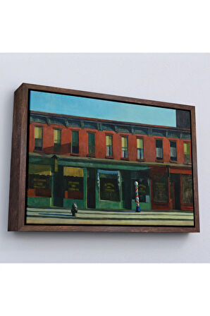 Ahşap Çerçeveli Edward Hopper - Pazar Sabahının Erken Saatleri Tablosu - Early Sunday Morning-7069
