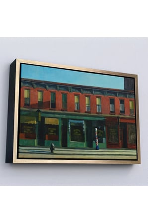 Ahşap Çerçeveli Edward Hopper - Pazar Sabahının Erken Saatleri Tablosu - Early Sunday Morning-7069