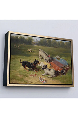 Ahşap Çerçeveli Ein Gefundenes Spielzeug - Uçurtmayı Parçalayan Köpekler Tablosu-7070
