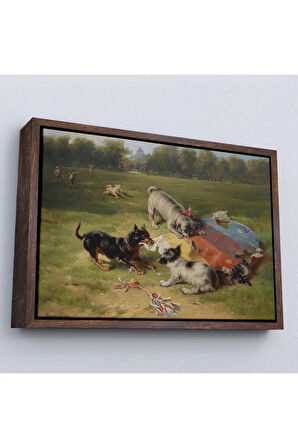 Ahşap Çerçeveli Ein Gefundenes Spielzeug - Uçurtmayı Parçalayan Köpekler Tablosu-7070