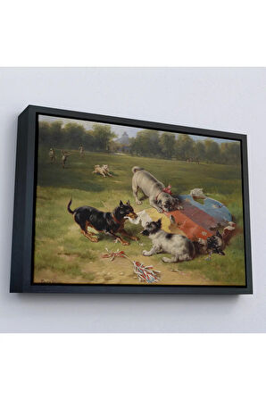 Ahşap Çerçeveli Ein Gefundenes Spielzeug - Uçurtmayı Parçalayan Köpekler Tablosu-7070