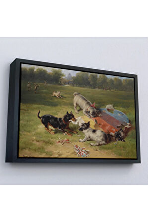 Ahşap Çerçeveli Ein Gefundenes Spielzeug - Uçurtmayı Parçalayan Köpekler Tablosu-7070