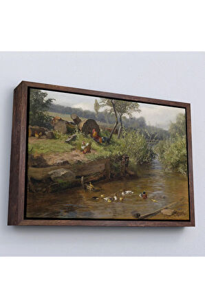 Ahşap Çerçeveli Carl Jutz - Ördek Ailesi Tablosu-7072