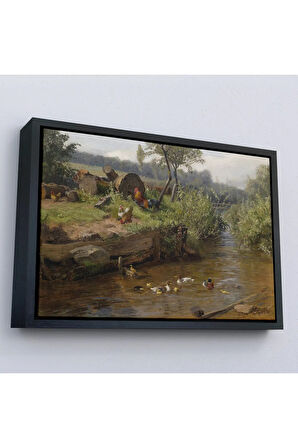 Ahşap Çerçeveli Carl Jutz - Ördek Ailesi Tablosu-7072