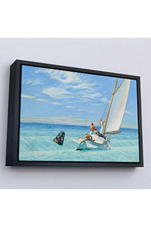 Ahşap Çerçeveli Edward Hopper - Ground Swell Yelkenli Tablosu-7077