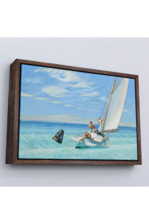 Ahşap Çerçeveli Edward Hopper - Ground Swell Yelkenli Tablosu-7077