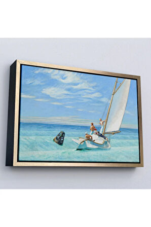 Ahşap Çerçeveli Edward Hopper - Ground Swell Yelkenli Tablosu-7077