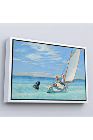 Ahşap Çerçeveli Edward Hopper - Ground Swell Yelkenli Tablosu-7077