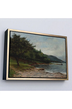 Ahşap Çerçeveli Gustave Courbet - Göl Kıyısı Geneva Tablosu-7092