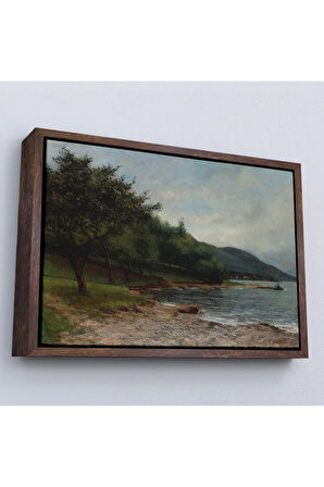 Ahşap Çerçeveli Gustave Courbet - Göl Kıyısı Geneva Tablosu-7092
