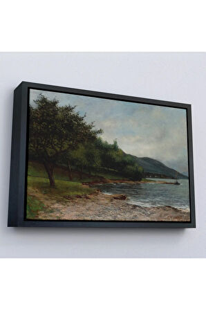 Ahşap Çerçeveli Gustave Courbet - Göl Kıyısı Geneva Tablosu-7092